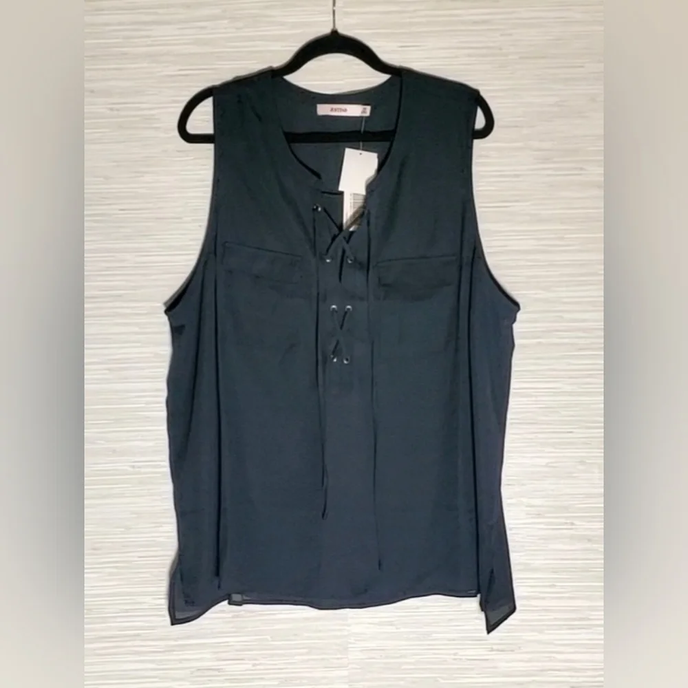 JustFab Black Lace-Up Safari Tank Sheer Sleeveless Top Size 3X NWT - Picture 5 of 10
